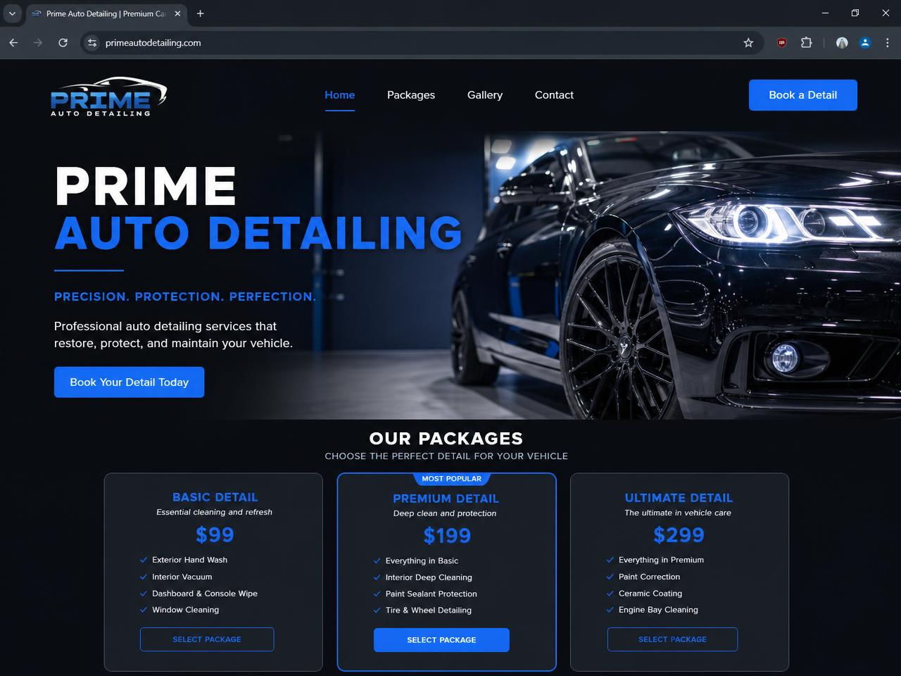 Prime Auto Detailing website design